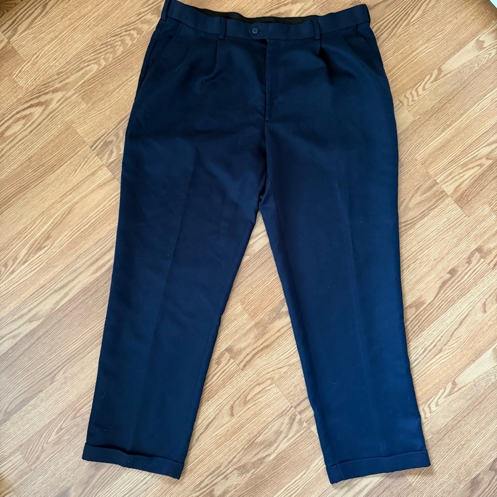 Savane Pleated Navy Blue Cuffed Dress Slacks Pants 40x32 Comfort Plus Classic